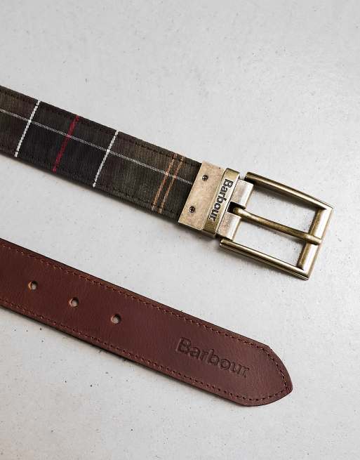 Barbour reversable tartan leather belt in dark brown | ASOS