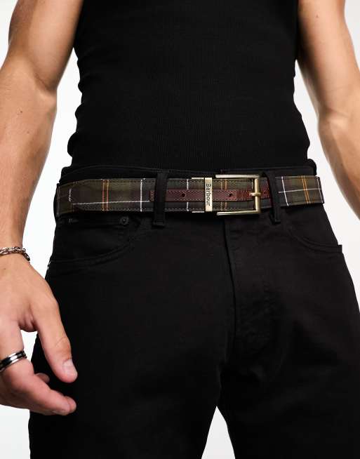 Barbour reversable tartan leather belt in dark brown | ASOS