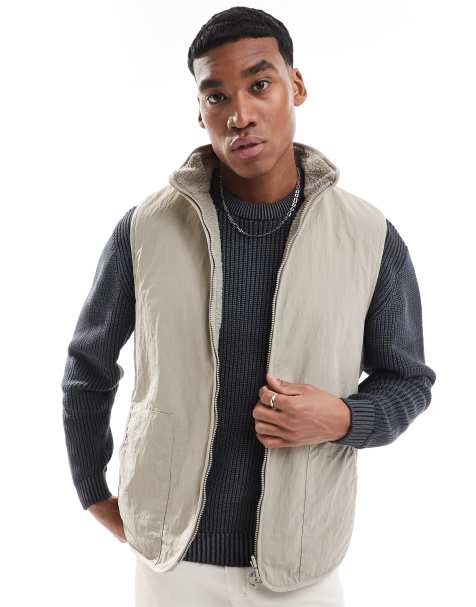 Barbour reversible fleece gilet in stone - view 1