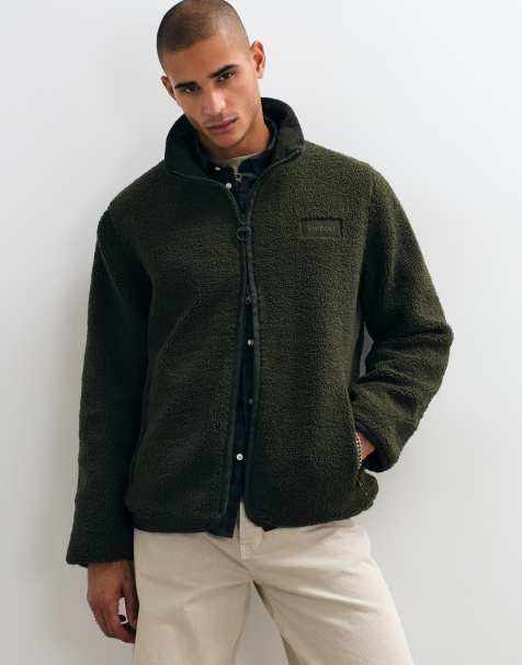 Barbour reversible zip through fleece jacket in sage green - view 1