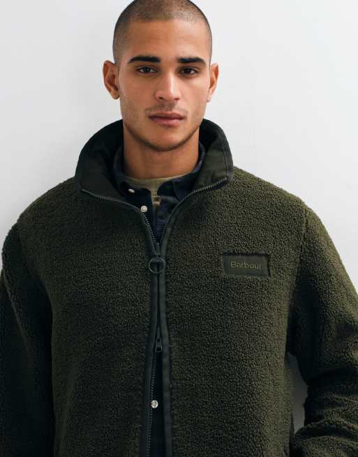 Barbour reversible zip through fleece jacket in sage green, 4 of 5