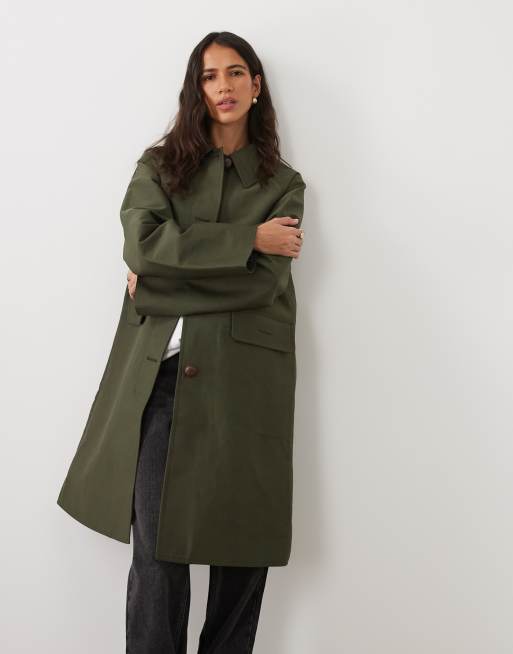Barbour Ria showerproof button through trench coat in olive green, 2 of 4