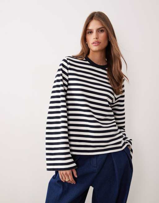 Barbour Robyn sweatshirt in dark navy stripe - NAVY