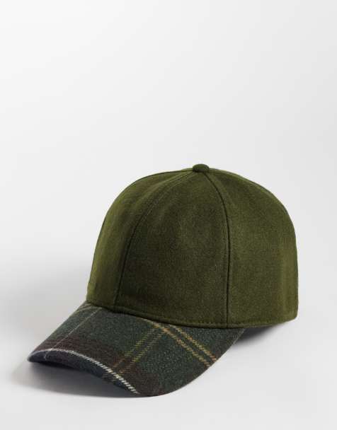 Barbour Roker wool blend cap with tartan check peak in green - view 1