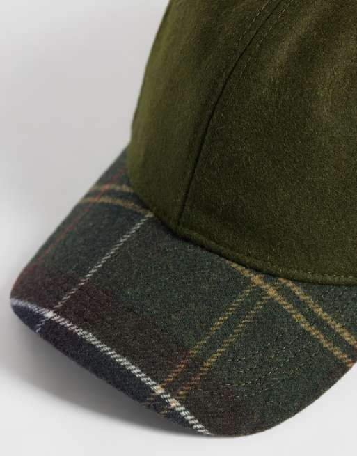 Barbour Roker wool blend cap with tartan check peak in green, 2 of 3