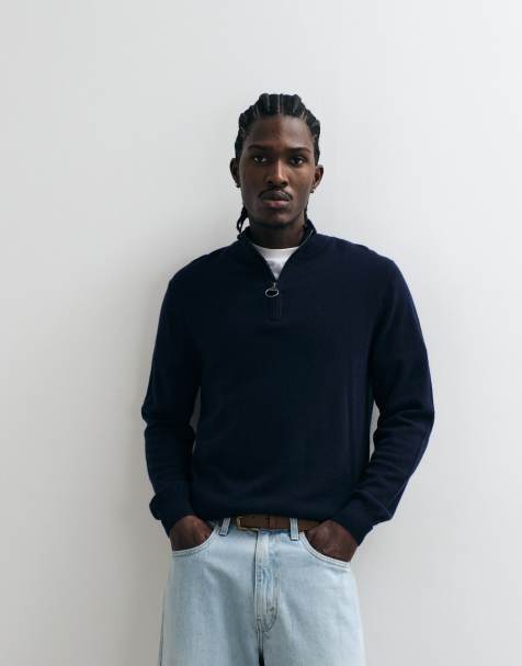 Barbour Ronson tartan trim knitted half zip sweatshirt in navy - view 1
