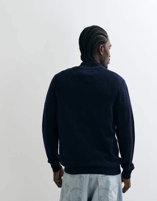 Barbour Ronson tartan trim knitted half zip sweatshirt in navy, 4 of 5