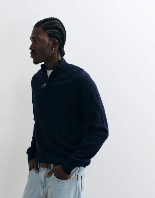 Barbour Ronson tartan trim knitted half zip sweatshirt in navy, 5 of 5
