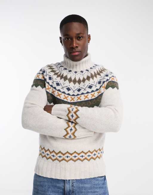 Barbour Roose Fair Isle rollneck jumper in white