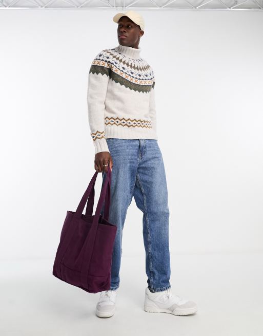 Barbour Roose Fair Isle rollneck jumper in white | ASOS