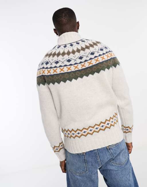 Barbour Roose Fair Isle rollneck jumper in white | ASOS