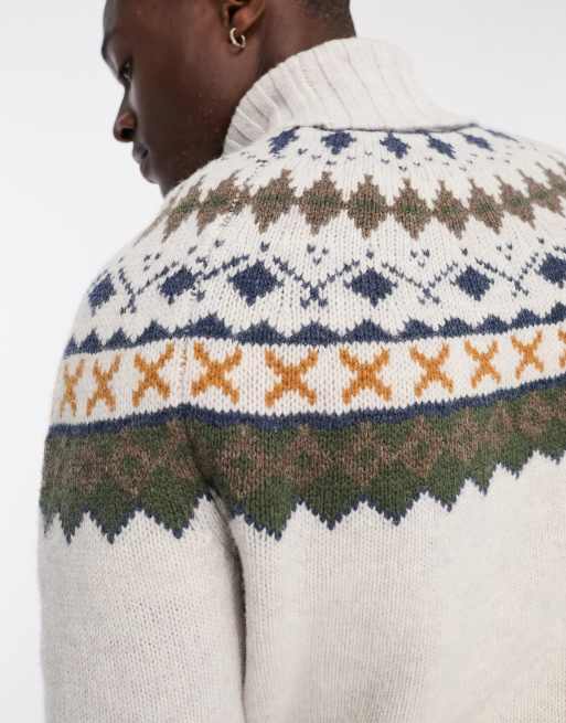 Barbour Roose Fair Isle rollneck jumper in white | ASOS