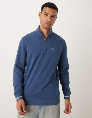 Barbour rosford half zip sweatshirt in dark denim-Blue