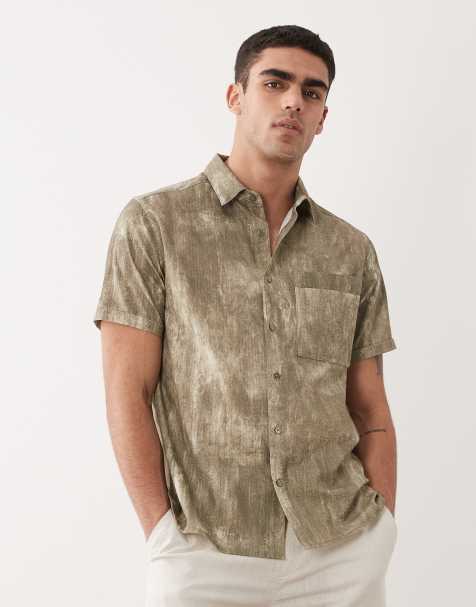 Barbour Ross short sleeve washed leaf print relaxed shirt in khaki