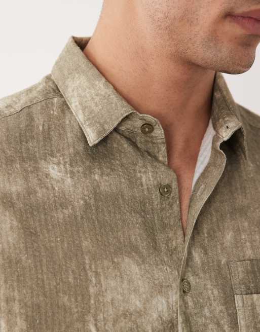 Barbour Ross short sleeve washed leaf print relaxed shirt in khaki, 3 of 5