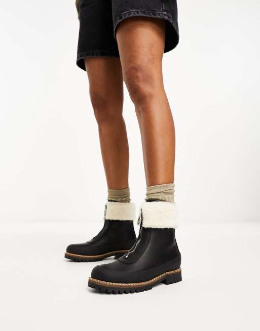 Barbour Rowen zip front ankle boots with fur lining in black