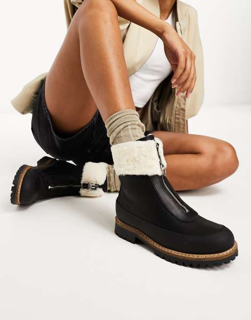 Fur lined shop leather ankle boots