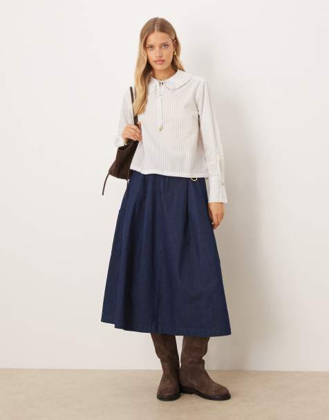 Barbour saima denim midi skirt in dark wash - view 1