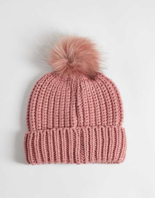 Barbour Saltburn acrylic knit rib pom pom beanie in dusty pink, 3 of 3