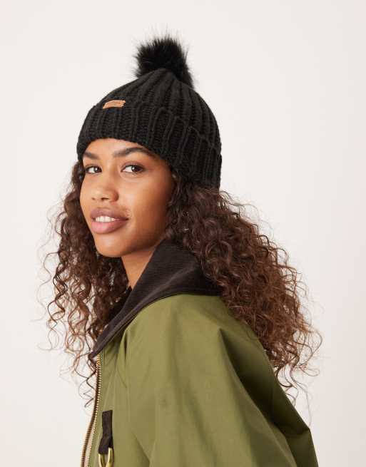 Black barbour bobble hat clearance