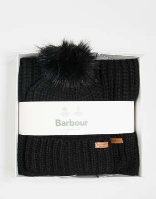 Barbour Saltburn beanie & scarf gift set in black