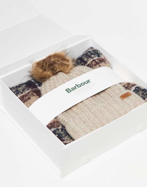 Barbour Saltburn beanie & tartan scarf gift set in gardenia tartan , 2 of 3