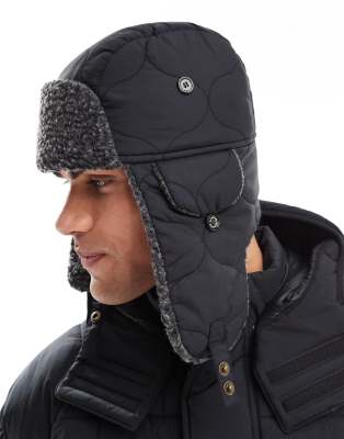 Barbour Sandbay quilted trapper hat in black | ASOS