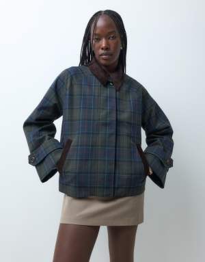 Barbour Sandra showerproof tartan check jacket in navy/green