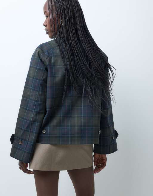 Barbour Sandra showerproof tartan check jacket in navy/green, 2 of 5