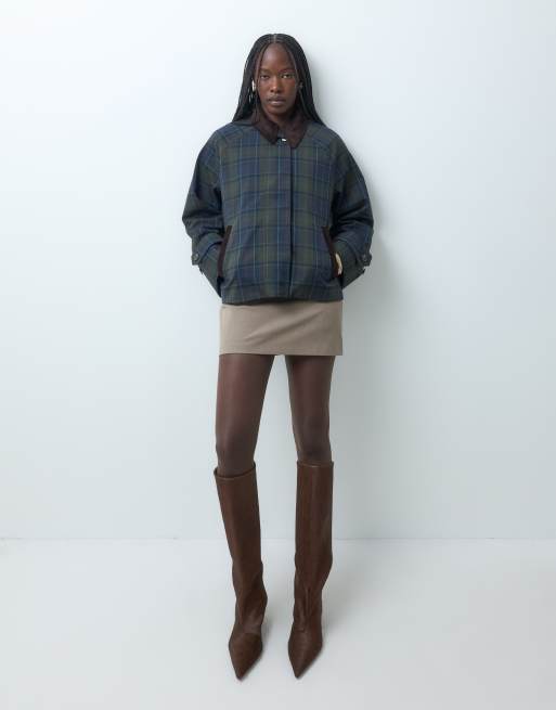 Barbour Sandra showerproof tartan check jacket in navy/green, 3 of 5