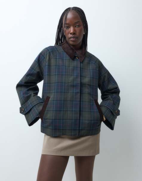 Barbour Sandra wasserabweisende karierte Jacke in Marineblau/Grün - view 1