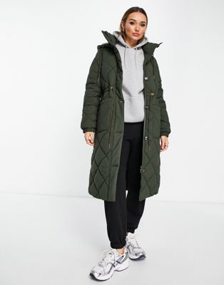 Barbour Sandyford quilted longline puffer coat in khaki