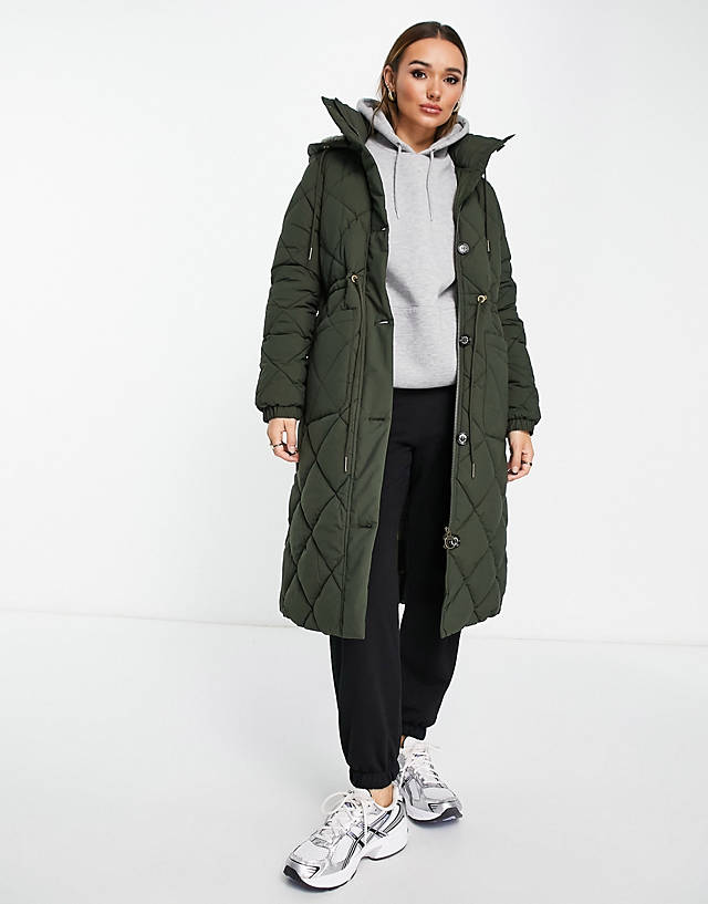 Barbour - sandyford quilted longline puffer coat in khaki