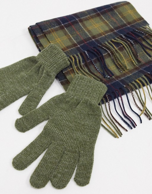 Barbour scarf and gloves gift set in classic tartan