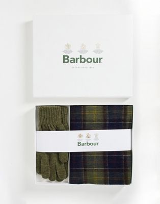 Barbour scarf & glove gift set in classic tartan