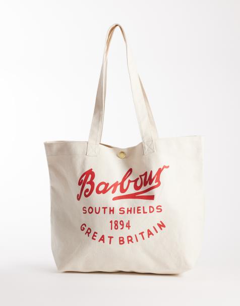 Barbour script logo tote bag in stone - view 1