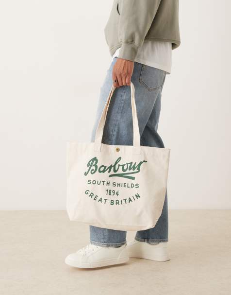 Barbour script tote bag in natural - view 1