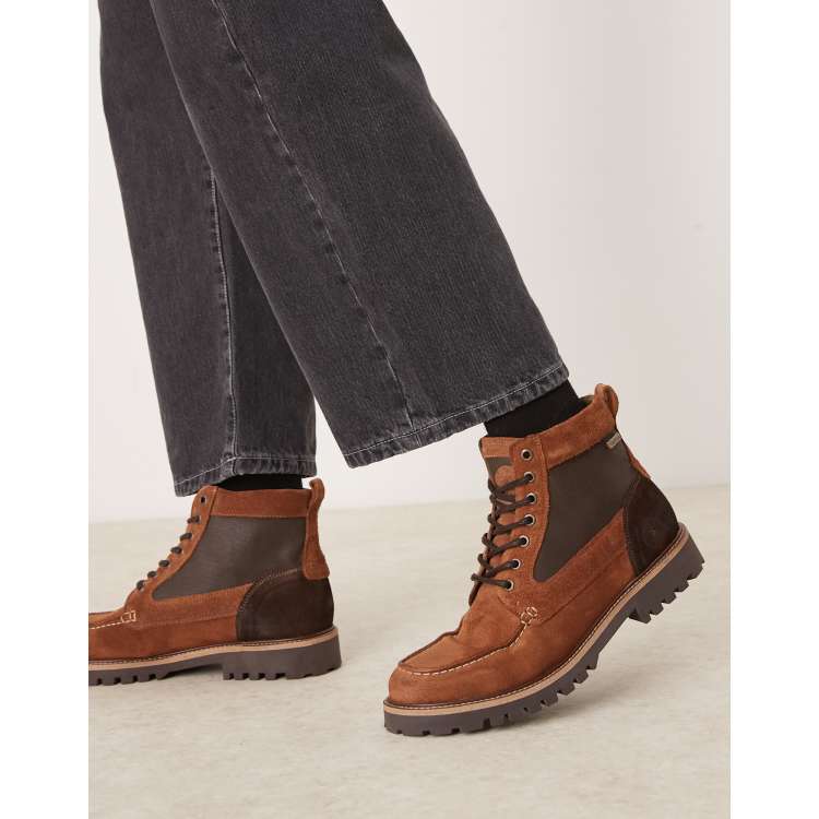 Barbour Sheene Reengineered moc toe suede boots in brown ASOS