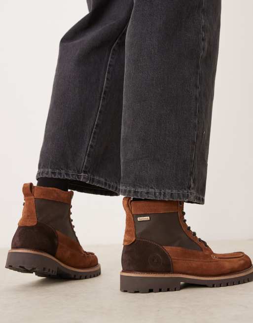 Barbour Sheene Reengineered moc toe suede boots in brown ASOS
