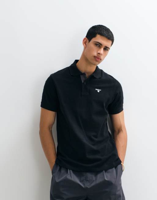 Barbour short sleeve pique tailored logo polo shirt in black, 4 of 5