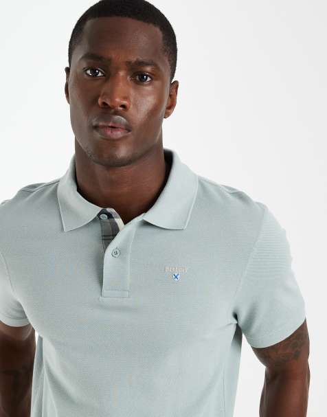 Barbour short sleeve tartan detail pique polo shirt in blue - view 1
