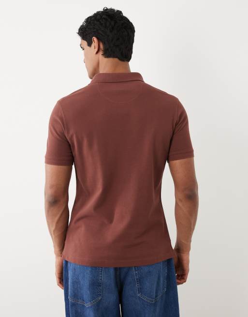 Barbour short sleeve tartan detail pique polo shirt in brown, 3 of 5