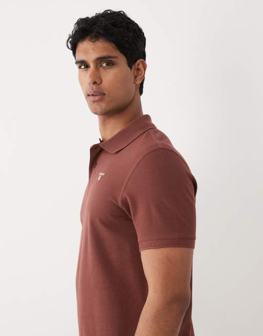 Barbour short sleeve tartan detail pique polo shirt in brown, 4 of 5