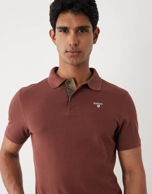 Barbour short sleeve tartan detail pique polo shirt in brown, 5 of 5