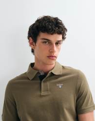 Barbour short sleeve tartan detail pique polo shirt in khaki