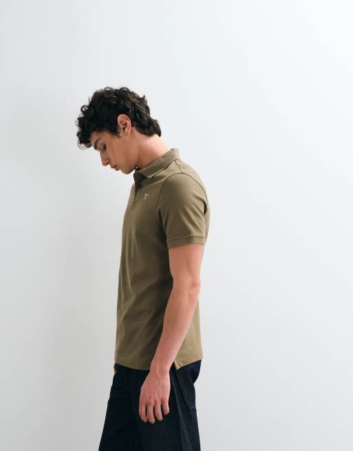 Barbour short sleeve tartan detail pique polo shirt in khaki , 2 of 5