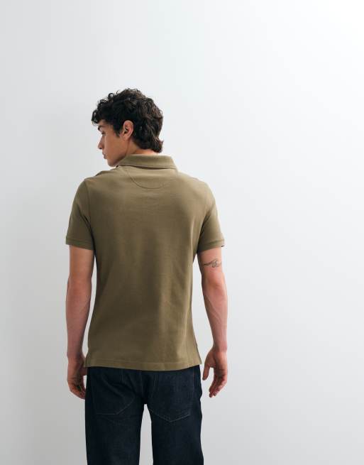 Barbour short sleeve tartan detail pique polo shirt in khaki , 5 of 5
