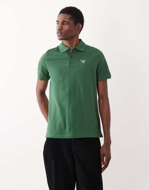 Barbour short sleeve tartan pique logo polo shirt in green
