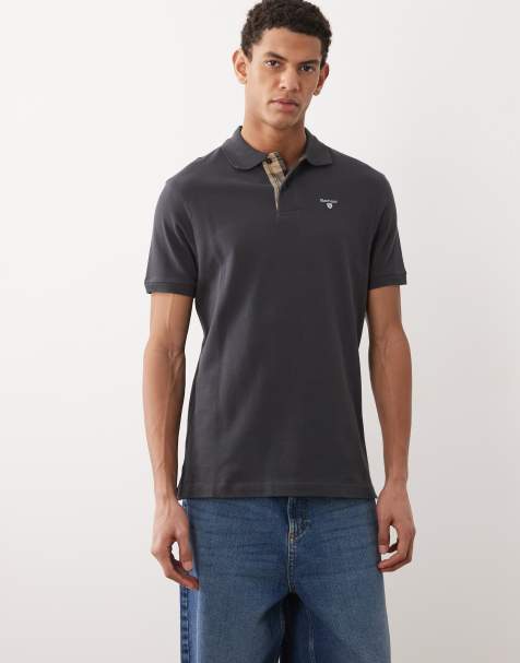 Barbour short sleeve tartan pique logo polo shirt in navy - view 1