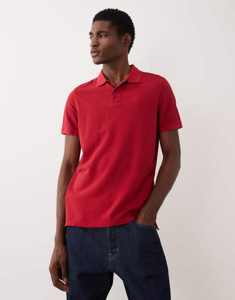 Barbour short sleeved tailored fit pique logo polo shirt in washed red - view 1